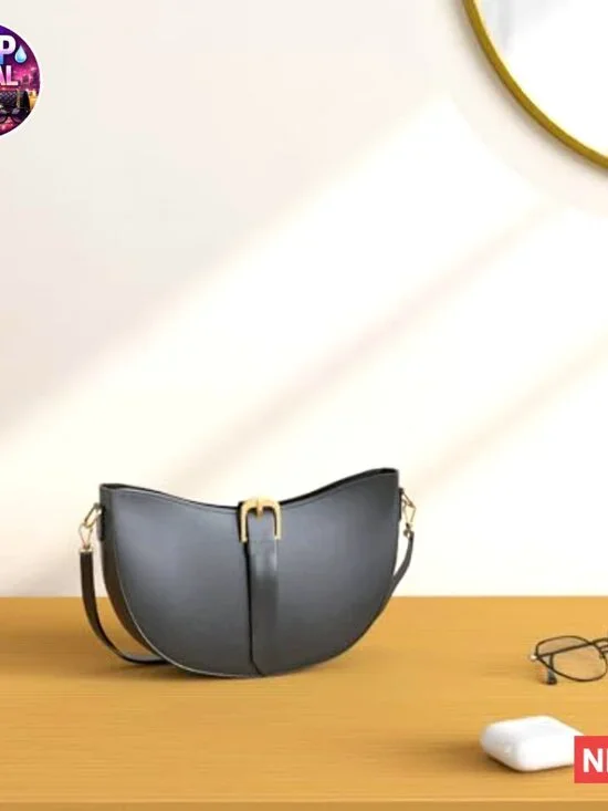 Vintage Vegan Leather Shoulder Bag Hobo Purse Crescent Satchel - Picture 3 of 7